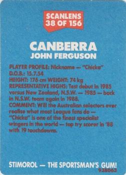 1989 Scanlens #38 John Ferguson Back